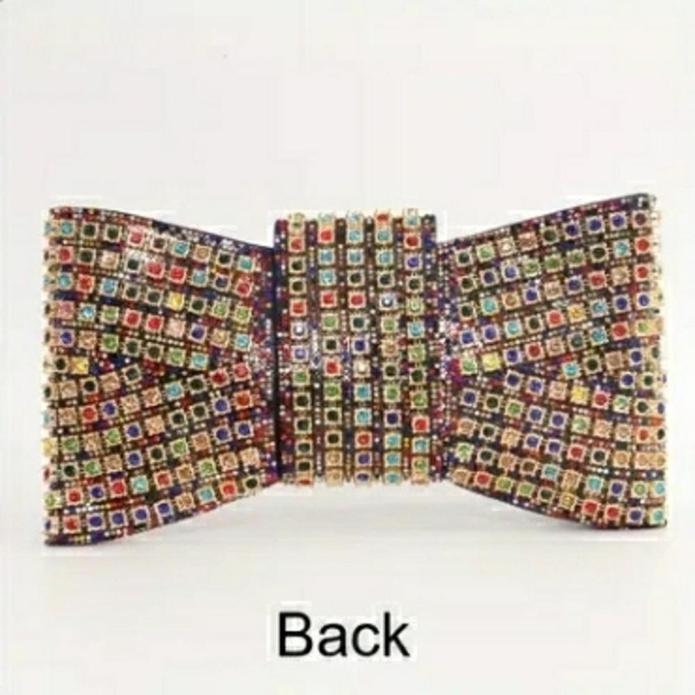 NEW! Multicolor Crystal Bow Embellished Clutch - Picture 2 of 8